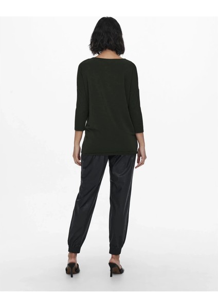 15157920 Genis Yaka Dirsek Kol Kadın Body - Haki fırsatları