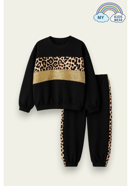 Leopar Detaylı Kız Çocuk Eşofman Takımı
