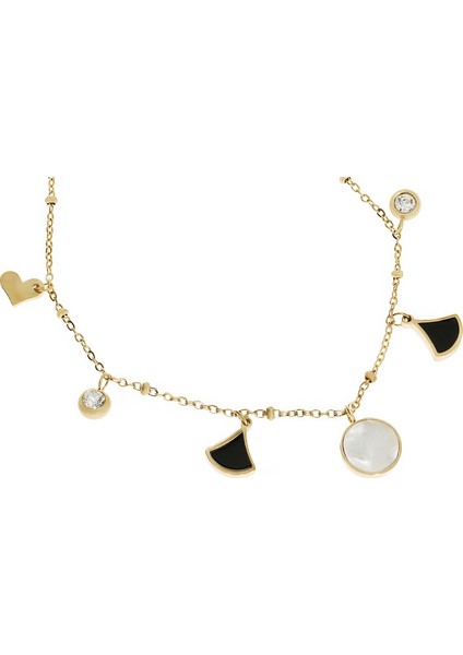 Kadın Sallantılı Model Kalp Detay Taşlı Çelik Halhal