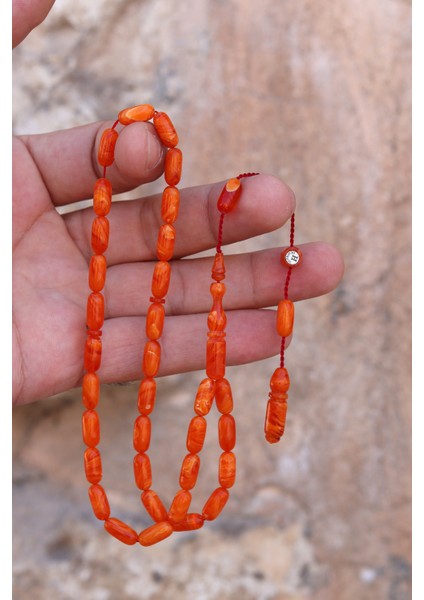 Hareli Turuncu Kapsül Kesim Sistem Püsküllü Sıkma Kehribar Tesbih 201024522 modelleri