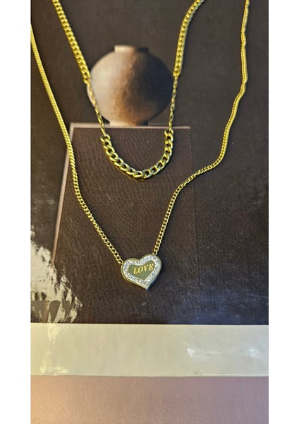 2'li Kalpli Gold Çelik Kolye modelleri