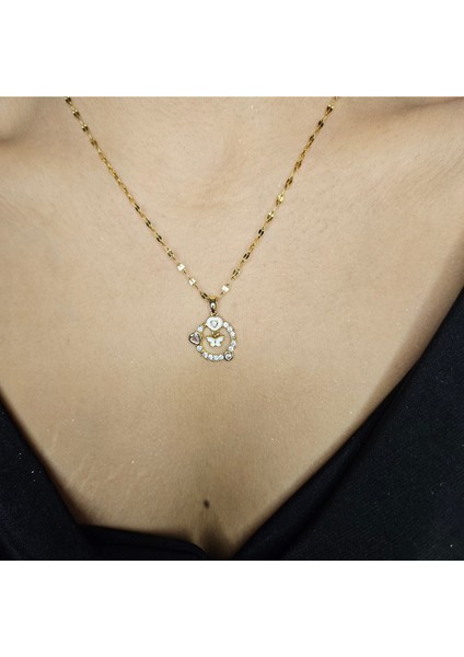 Kelebek Çharmlı Gold Çelik Kolye