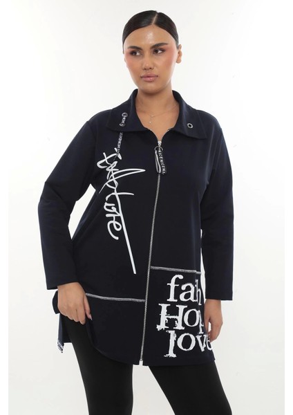 Pamuklu Fermuarlı Büyük Beden Kadın Hırka – Günlük Spor Şık