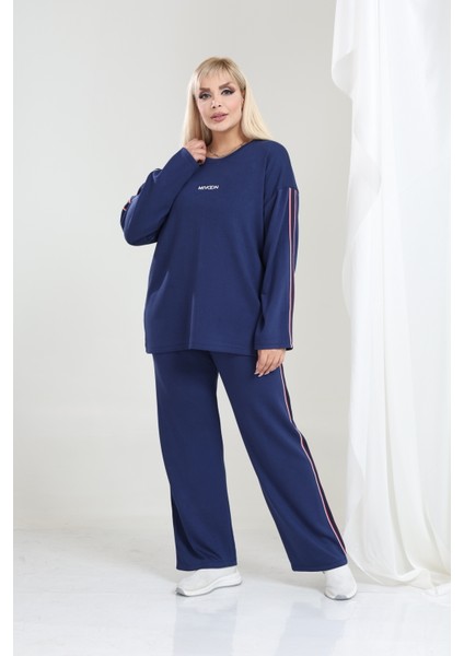 Kadın Büyük Beden Uzun Kollu Şerit Detaylı Oysho Tarzı Modal Kumaş Takım modelleri