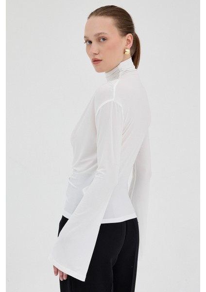 Ekru Balıkçı Yaka Drapeli Bluz 2517 indirimleri