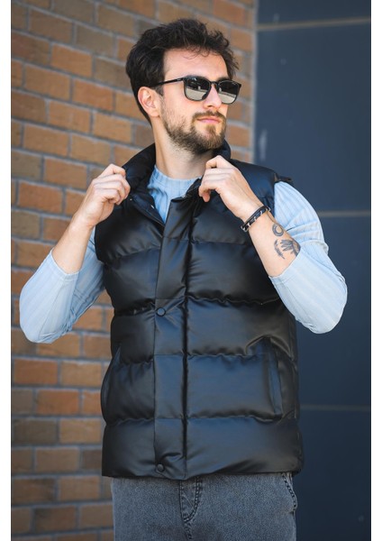 Oxfo Suya Dayanıklı Cepli Dik Yaka Erkek Şişme Deri Yelek fiyatları