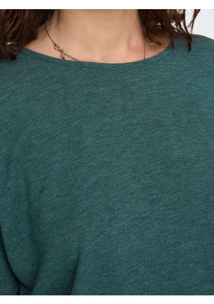 15157920 Genis Yaka Dirsek Kol Kadın Body - Petrol