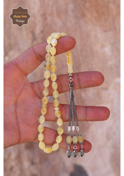 3'lü Gümüş Püsküllü Arpa Kesim Orijinal Ukrayna Damla Kehribar Tesbih 201024495