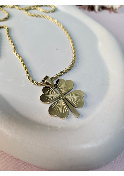 Kalın Zincirli Yonca Uçlu Çelik Kolye 60CM+5CM fiyatları