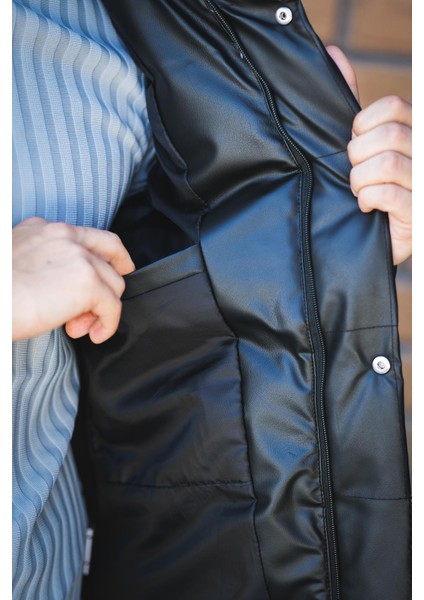 Oxfo Suya Dayanıklı Cepli Dik Yaka Erkek Şişme Deri Yelek indirimleri