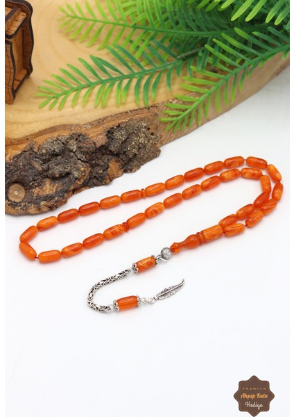 Hareli Turuncu Kapsül Kesim Gümüş Püsküllü Sıkma Kehribar Tesbih 201024519 fiyatları