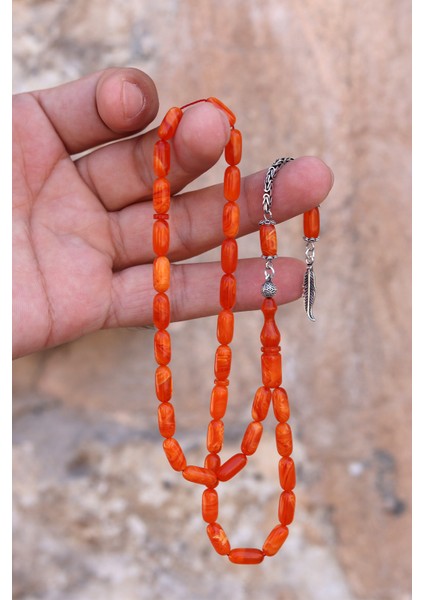 Hareli Turuncu Kapsül Kesim Gümüş Püsküllü Sıkma Kehribar Tesbih 201024519 modelleri