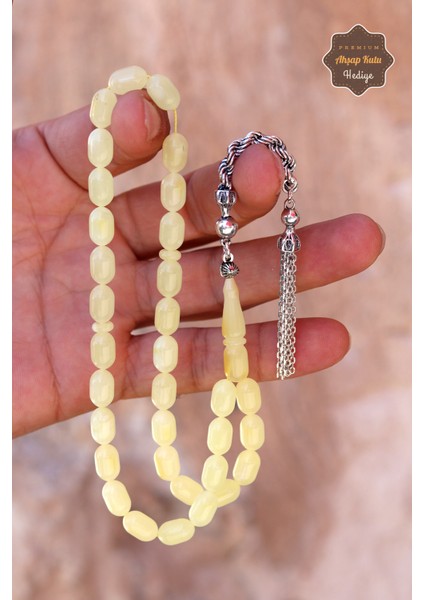 Örgü Gümüş Püsküllü Kapsül Kesim Orijinal Ukrayna Damla Kehribar Tesbih 201024497