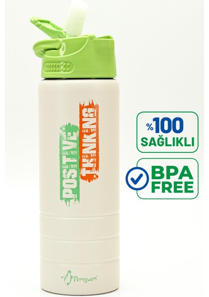 Paslanmaz 304 Çelik Matara Pipetli Motivasyon Matarası Suluğu 304 Çelik Suluk Yeşil 750 ml 1156 modelleri