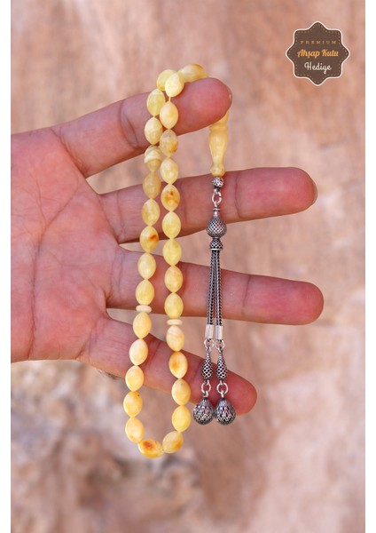 2'li Gümüş Püsküllü Arpa Kesim Orijinal Ukrayna Damla Kehribar Tesbih 201024494 fırsatları