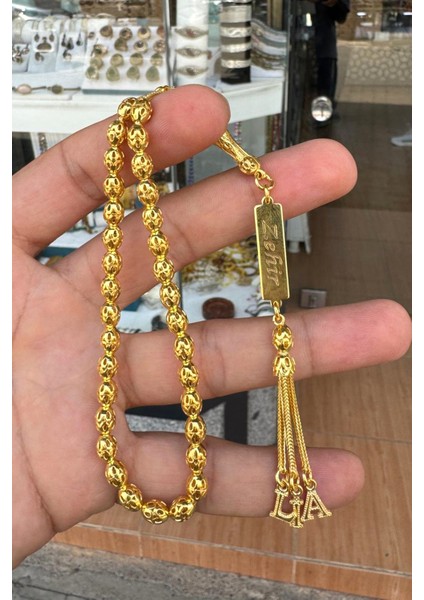 Arpa Kesim Altın Kaplama Gümüş Telkari El Işçiliği Isimli ve Harfli Tesbih 201024457