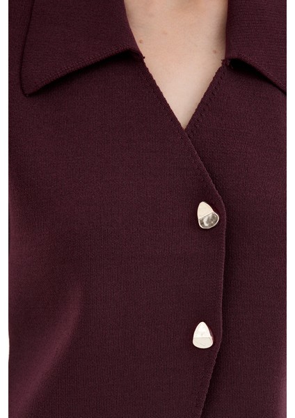 Bordo Yaka Detaylı Düğmeli Triko Kadın Yelek 7355 fırsatları