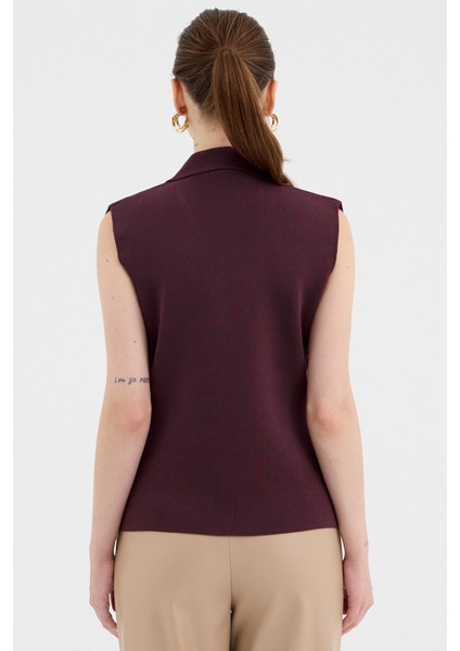 Bordo Yaka Detaylı Düğmeli Triko Kadın Yelek 7355 indirimleri