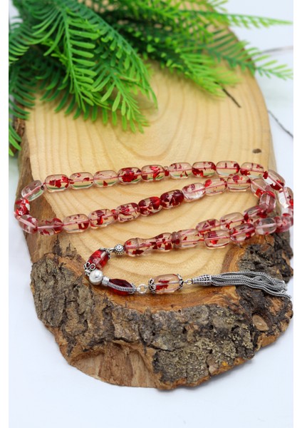 Kırmızı Parçacıklı Gümüş Püsküllü Ateş Kehribar Tesbih 201024499 modelleri