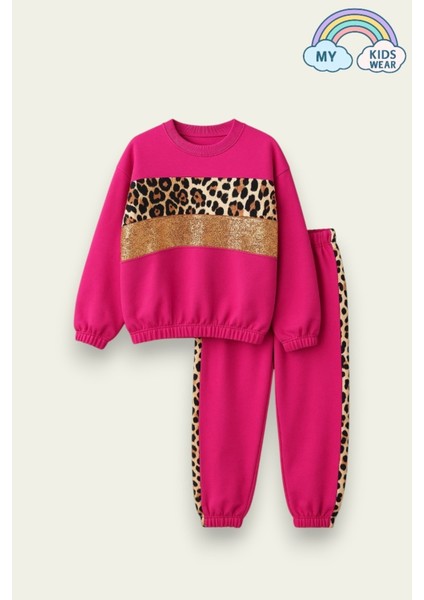 Leopar Detaylı Kız Çocuk Eşofman Takımı