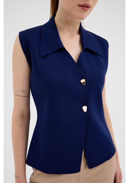 Laci Yaka Detaylı Düğmeli Triko Kadın Yelek 7355 fırsatları