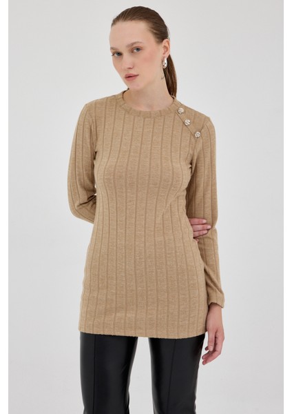 Vizon Düğme Detaylı Çizgili Triko Tunik 8132A fiyatları