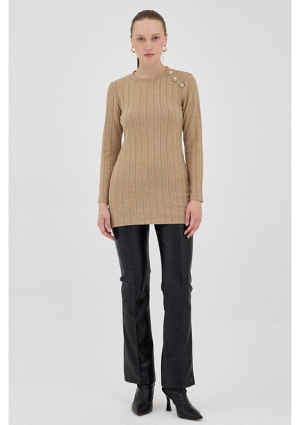 Vizon Düğme Detaylı Çizgili Triko Tunik 8132A modelleri