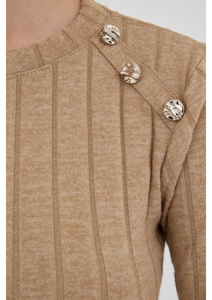 Vizon Düğme Detaylı Çizgili Triko Tunik 8132A fırsatları