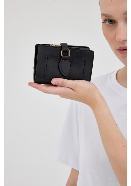 Siyah Kemer Tokalı Fermuarlı Cüzdan 9209