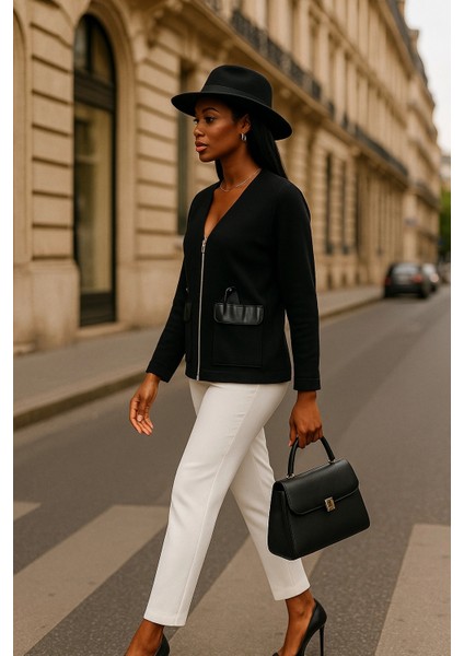 Tanya Deri Cep Detaylı Örme Ceket fırsatları