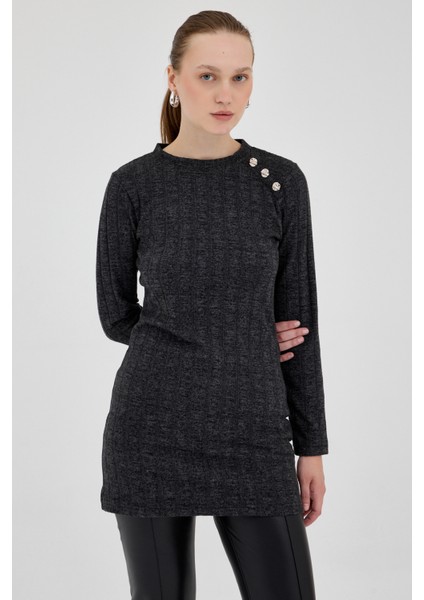 Siyah Düğme Detaylı Çizgili Triko Tunik 8132A fiyatları