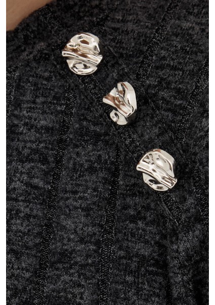 Siyah Düğme Detaylı Çizgili Triko Tunik 8132A fırsatları