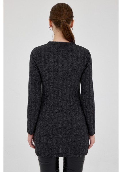 Siyah Düğme Detaylı Çizgili Triko Tunik 8132A indirimleri