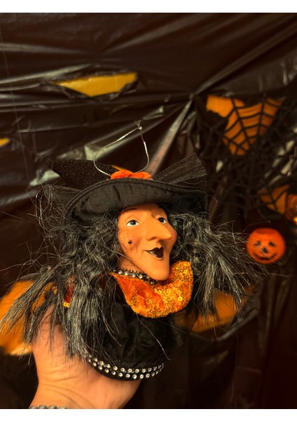 17 cm Cadı Kafası Dekor | Cadılar Bayramı Asma Süs