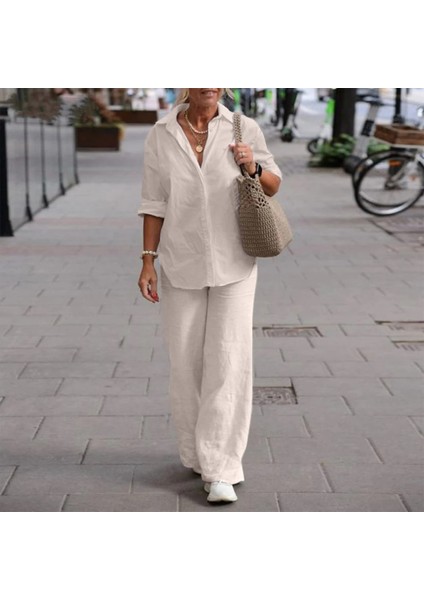 Günlük Keten Ekru Ikili Takım Alt Üst
