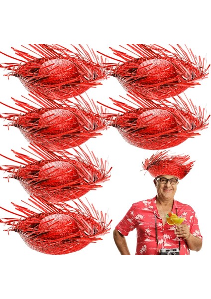 Tropikal Parti Kırmızı Hasır Hawaii Şapkası 13X36 cm fiyatları