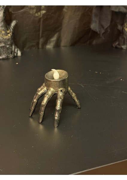 Cadılar Bayramı Iskelet El Mumluk Seti (2’li) | Işıklı LED Dekoratif Mum