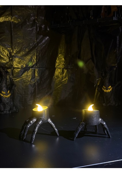 Cadılar Bayramı Iskelet El Mumluk Seti (2’li) | Işıklı LED Dekoratif Mum modelleri
