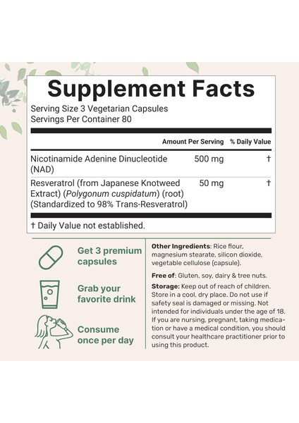 Nad Nicotinamide Adenine Dinucleotide 500 Mg With %98 Trans Resveratrol 240 Kapsul fiyatları