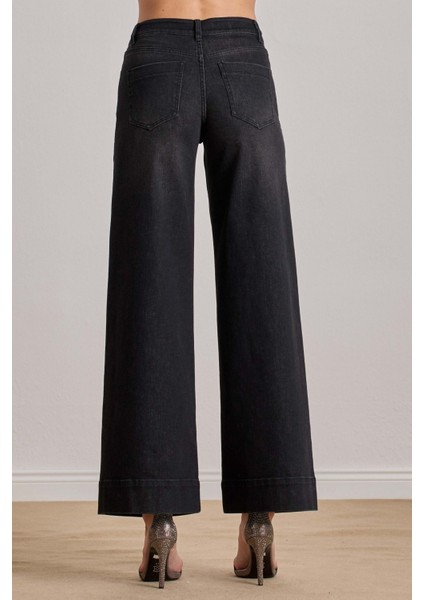 Yandan Cepli Siyah Jean Pantolon