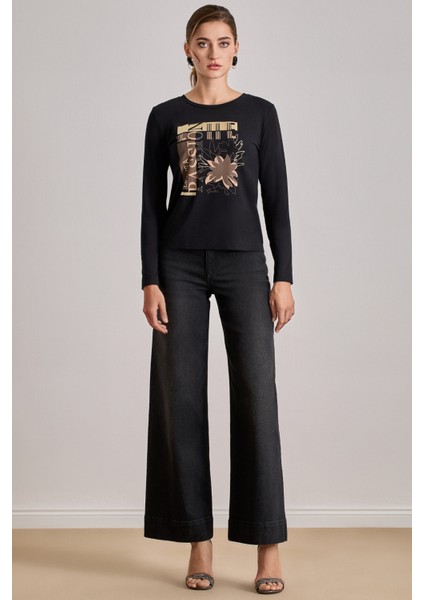 Yandan Cepli Siyah Jean Pantolon