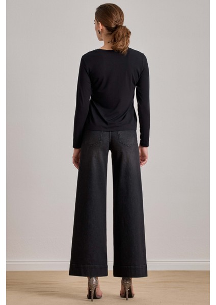 Yandan Cepli Siyah Jean Pantolon