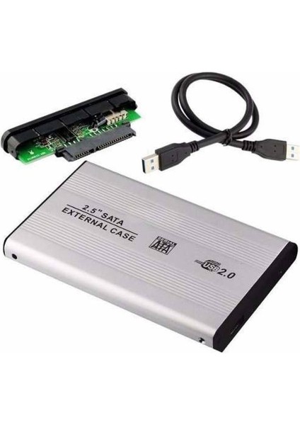 2.5" USB 2.0 Sata HDD Harddisk Kutusu Alüminyum Gövde - Harici HDD Kutu - Gri