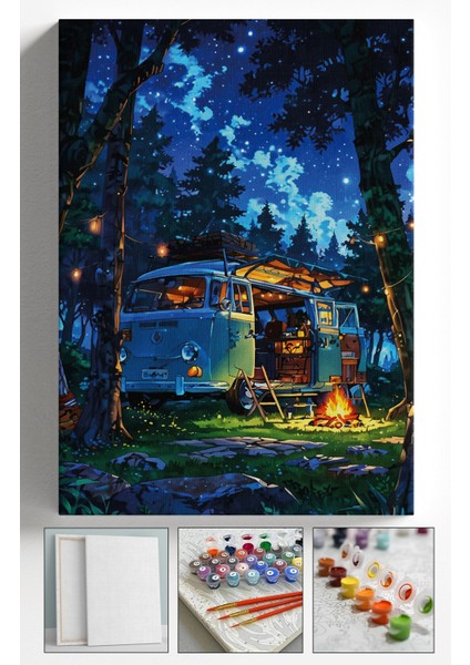 Sayılarla Boyama Çerçeveli Hobi Seti Numaralı Tuval Fırça Boya Dahil Kasnaklı 40X50 cm Kamp