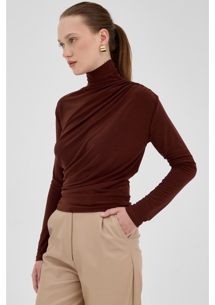 Kahve Büzgü Detay Sandy Bluz 20059