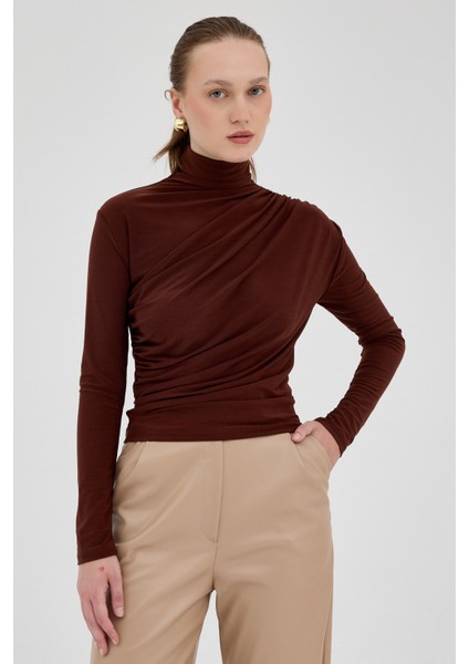 Kahve Büzgü Detay Sandy Bluz 20059 fiyatları