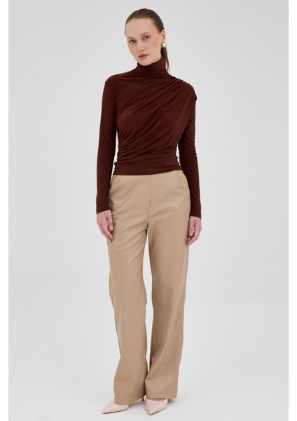 Kahve Büzgü Detay Sandy Bluz 20059 modelleri