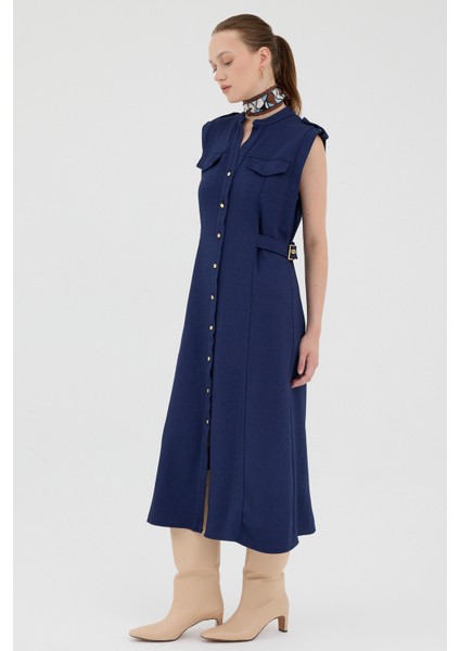 Laci Gold Düğme Detaylı Midi Elbise 8125A modelleri