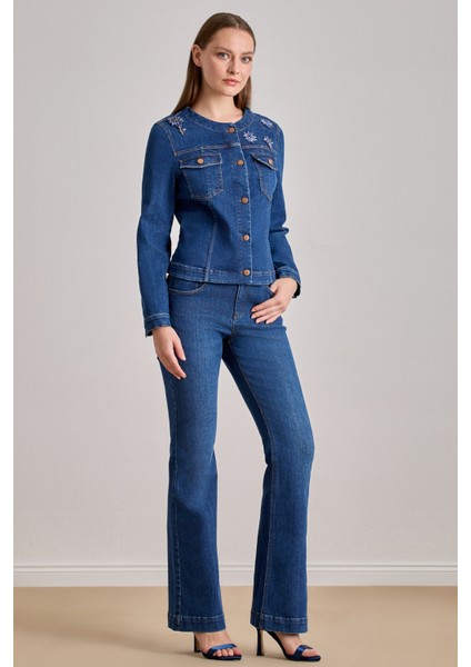 Yandan Cepli Mavi Jean Pantolon