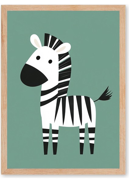Playful Zebra - Doğal Ahşap Çerçeveli Tablo - Eğlenceli Çocuk Posteri modelleri